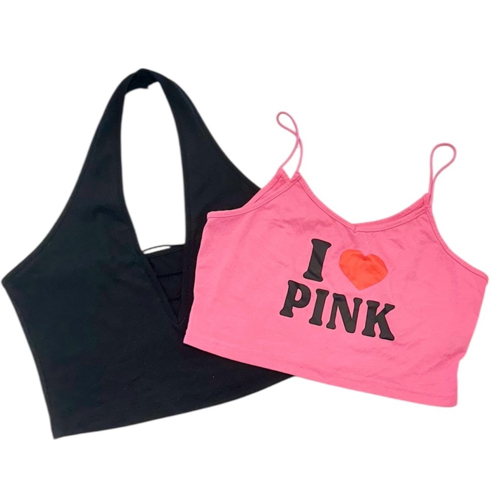 SHEIN Black Halter Top and Pink Crop Top Bundle
